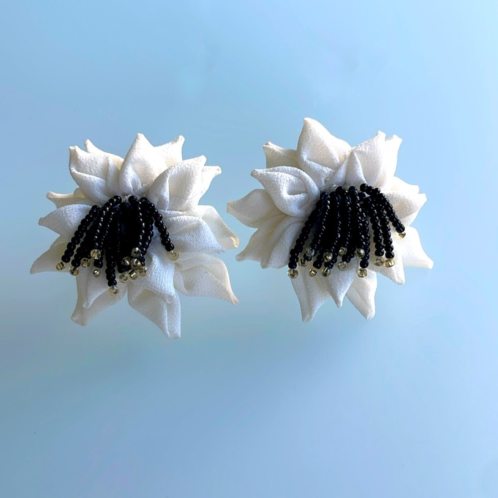 Anthropologie white floral on the ear earrings